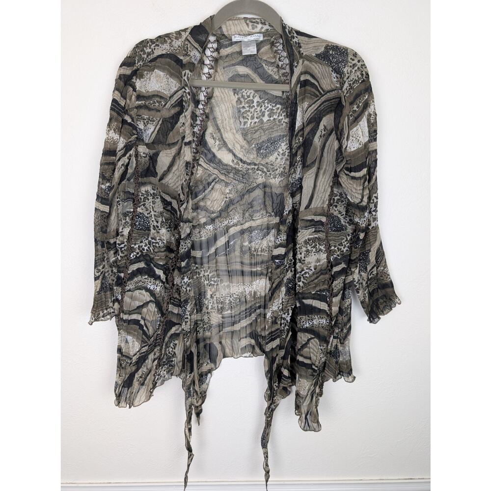 Alberto Makali Cardigan Crinkle Open Front Lace Mixed Animal Print Black Size M